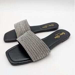 Chase & Chloe Eve 32 Slide Sandals Women's Black/Silver Size US7.5 EU38